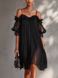 Ondine | Schulterfreies Chiffon-Minikleid mit Spitzensaum