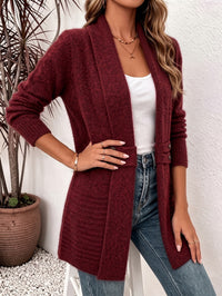 Aurelie | Langer Rippstrick-Cardigan in Bordeaux