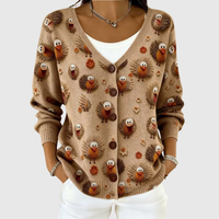 Iride | Strickjacke mit Eulenmuster in Camel