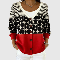 Agnese | Strickjacke mit Grafikmuster in Schwarz-Rot