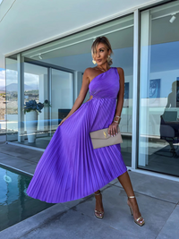 Ella | Plissiertes One-Shoulder-Midikleid