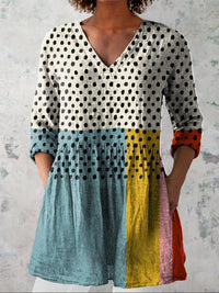 Lillian | Geometrische Punkte V-Ausschnitt-Bluse