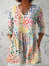 Hannah | Aquarell-Tupfen V-Ausschnitt-Bluse