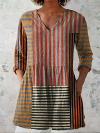Avery | Streifen-Patchwork V-Ausschnitt-Bluse