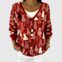 Prisca | Strickjacke mit Katzenmuster in Rot