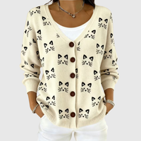 Tecla | Strickjacke mit Katzengesichtern in Creme
