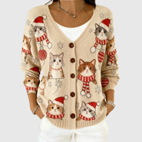 Erminia | Strickjacke mit weihnachtlichem Katzenmuster