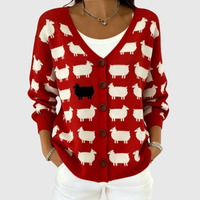 Sabina | Strickjacke mit Schäfchen-Print in Rot