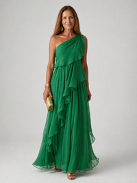 Léontine | Fließendes Maxikleid mit Volants und One-Shoulder-Ausschnitt