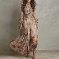 Ismene | Maxikleid mit Blumendruck, Stehkragen und langen Ärmeln