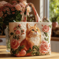 Rosella | Gesteppte Tasche mit roter Katze und Rosen