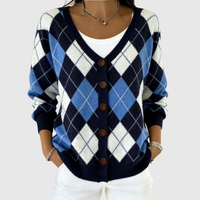 Norina | Strickjacke mit Rautenmuster in Marineblau