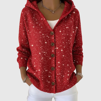Lidia | Strickjacke mit Kapuze in Rot mit Glanzeffekt