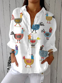 Helen | Verspielte Bluse mit Hühnermotiv