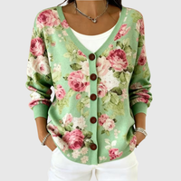Domenica | Strickjacke mit Rosenmuster in Grün