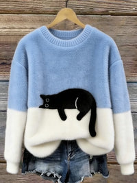 Romy | Flauschiger Oversize-Pullover mit Katzenmotiv