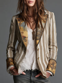 Rosalinde | Boho-Blazer mit Streifen und bedrucktem Revers