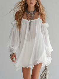 Flowing Bohemian Style Off The Shoulder Mini Dress
