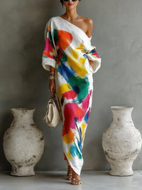 Giacinta | One-Shoulder-Maxikleid mit abstraktem Druck
