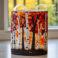 Hermine | Handgesteppter Wäschekorb mit Herbstwald und Birken