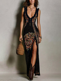 Ninon | Boho-Maxikleid mit tiefem V-Ausschnitt und Beinschlitz