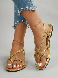 Luceria | Geflochtene Metallic-Sandalen