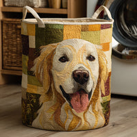 Bernadette | Handgesteppter Wäschekorb mit Golden Retriever