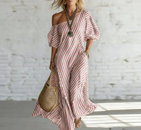 Liviana | Gestreiftes Maxikleid mit One-Shoulder-Ausschnitt und Taschen