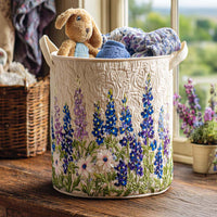 Rosanna | Handgesteppter Wäschekorb mit Lupinen und Wiesenblumen