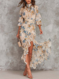Ottilie | Maxikleid mit Vintage-Blumendruck und Volantrock