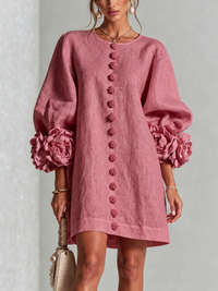 Vintage Rose Floral Button-down Mini Dress With Striking Floral Cuffs