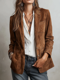 Josefine | Vintage-Blazer mit Kontrastnähten in Braun