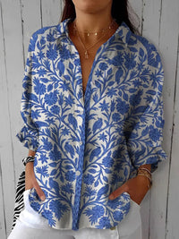 Vivienne | Blaue Bluse mit Blütenmuster