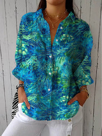 Patricia | Blaue Bluse mit Naturmotiv