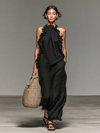 Constance | Ärmelloses Maxikleid mit zarten Volants