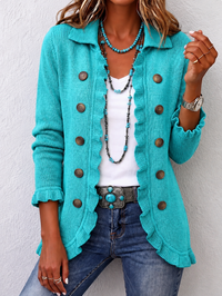 Sylvaine | Ripp-Strickjacke in Türkis mit Rüschen