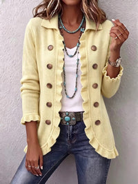 Orlane | Ripp-Strickjacke in Creme mit Rüschen