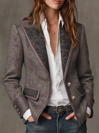 Mathilde | Blazer mit Fischgrätmuster und Kontrastkanten