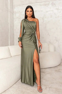 Katja | One-Shoulder-Maxikleid mit Seitenschlitz