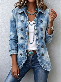 Guenièvre | Boho-Jacke mit Botanik-Print in Blau