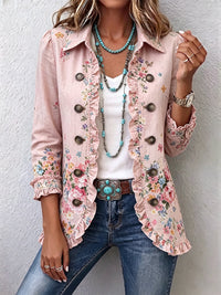 Martine | Blütenjacke in Rosa mit Rüschen und Knöpfen