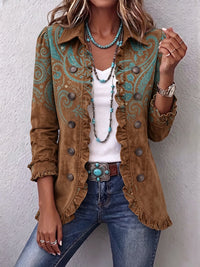 Séverine | Paisley-Jacke in Braun mit Rüschen