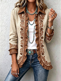 Octavie | Boho-Jacke mit Blütenstickerei in Camel und Braun