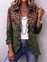 Louise | Leoparden-Blazer in Olivgrün mit Rüschen