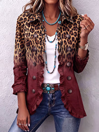 Olivia | Leoparden-Blazer in Weinrot mit Rüschen